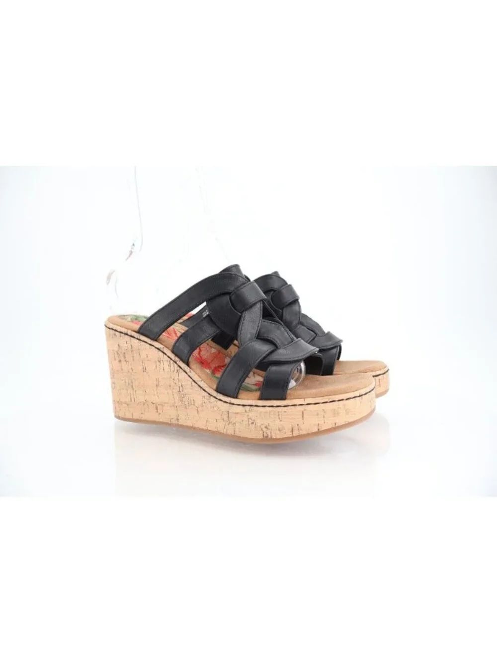 Born BOC Women Cora Sandal Size 10 Black Wedge Platform Vegan Leather Slide Mule